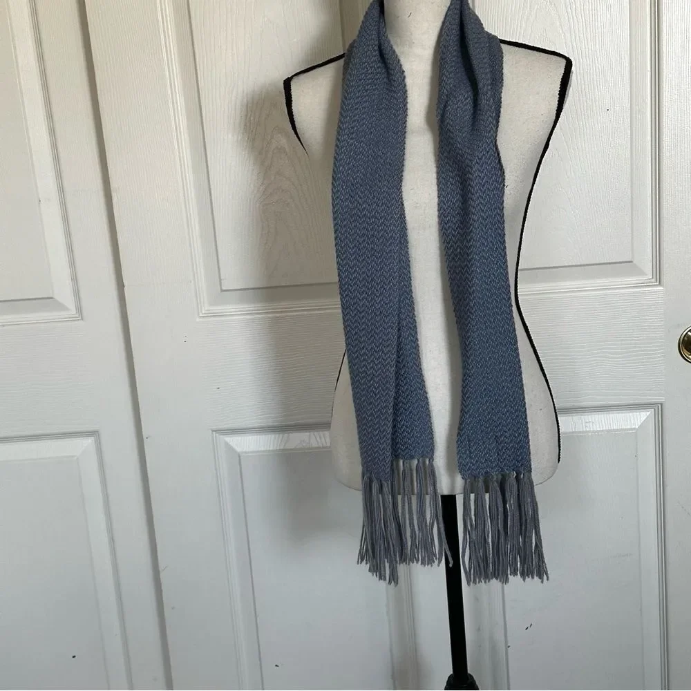 Grey and Blue Alpaca Undulating woven scarf by Lisbeth Mulcahy